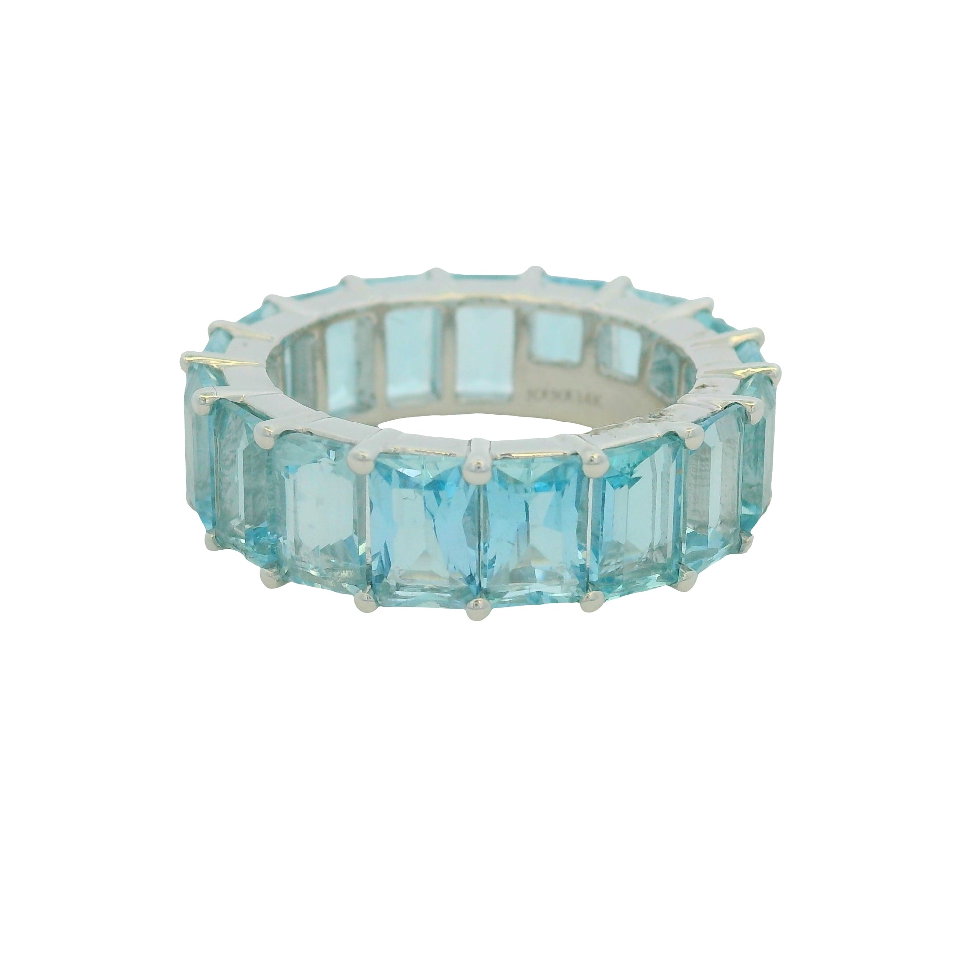 14K White Gold Natural Aquamarine Eternity Band