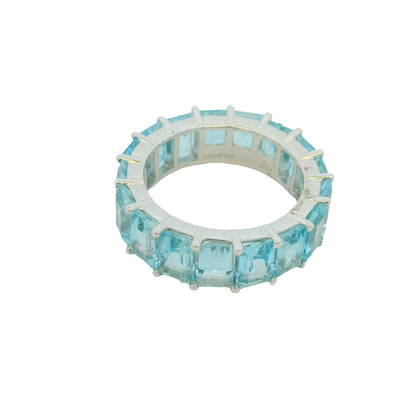 14K White Gold Natural Aquamarine Eternity Band