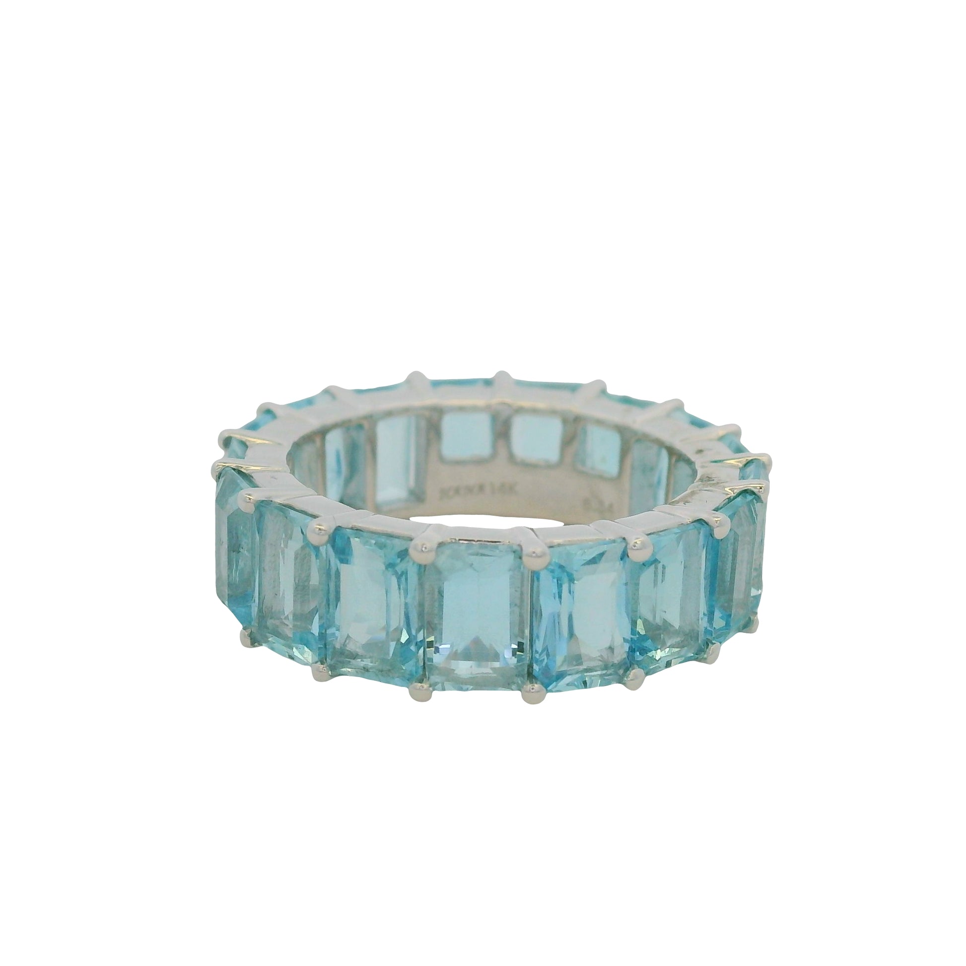 14K White Gold Natural Aquamarine Eternity Band
