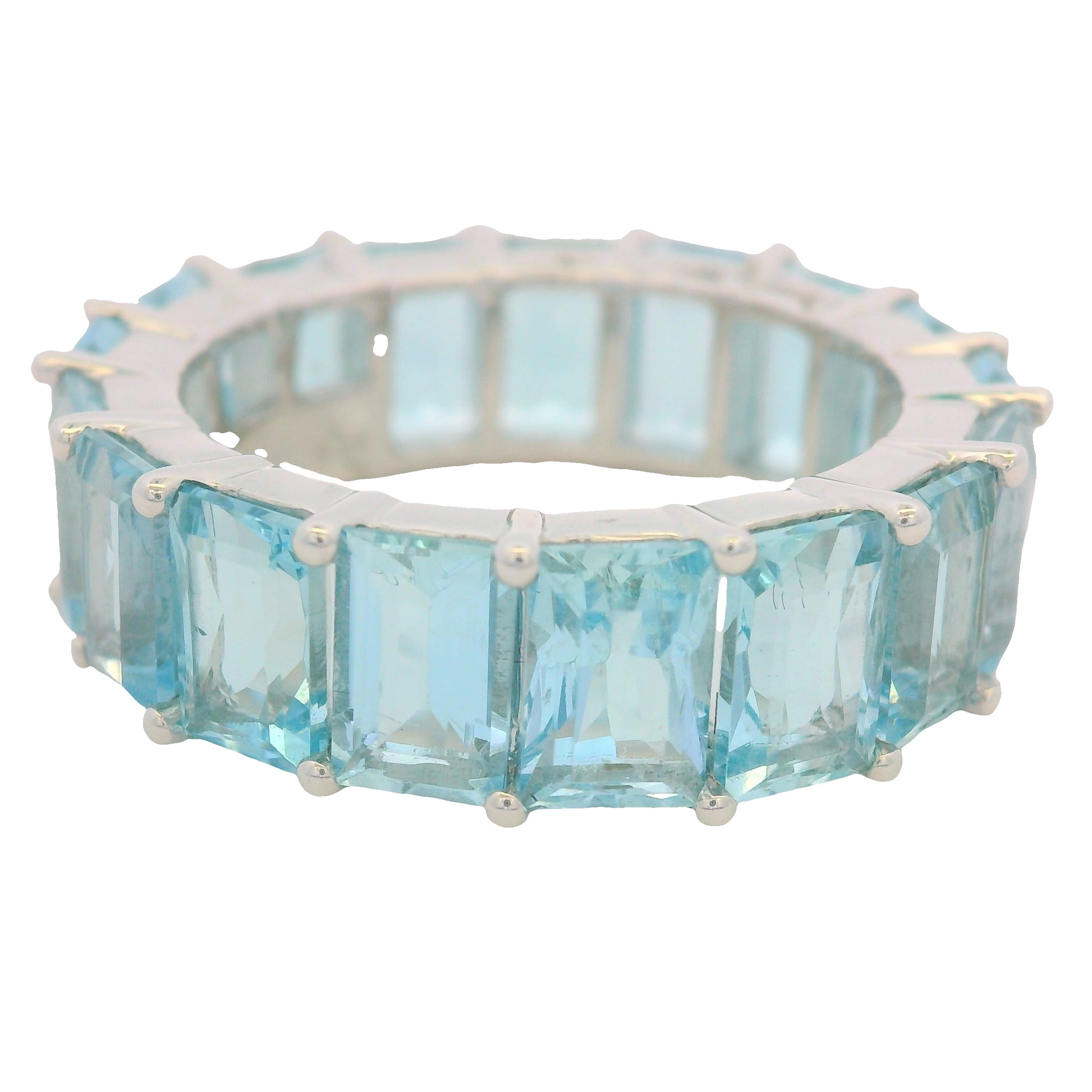14K White Gold Natural Aquamarine Eternity Band