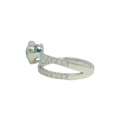 GIA 18K White Gold Natural Heart Sapphire & Diamonds Wrap Around Bezel Set Ring