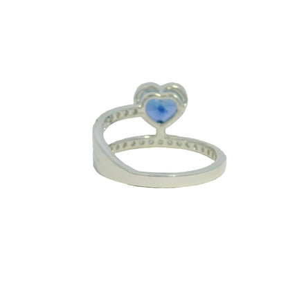 GIA 18K White Gold Natural Heart Sapphire & Diamonds Wrap Around Bezel Set Ring