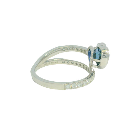 GIA 18K White Gold Natural Heart Sapphire & Diamonds Wrap Around Bezel Set Ring