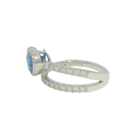 GIA 18K White Gold Natural Heart Sapphire & Diamonds Wrap Around Bezel Set Ring