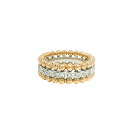 18K White And Rose Gold Natural Round Brilliant Diamonds Gold Beads Ring