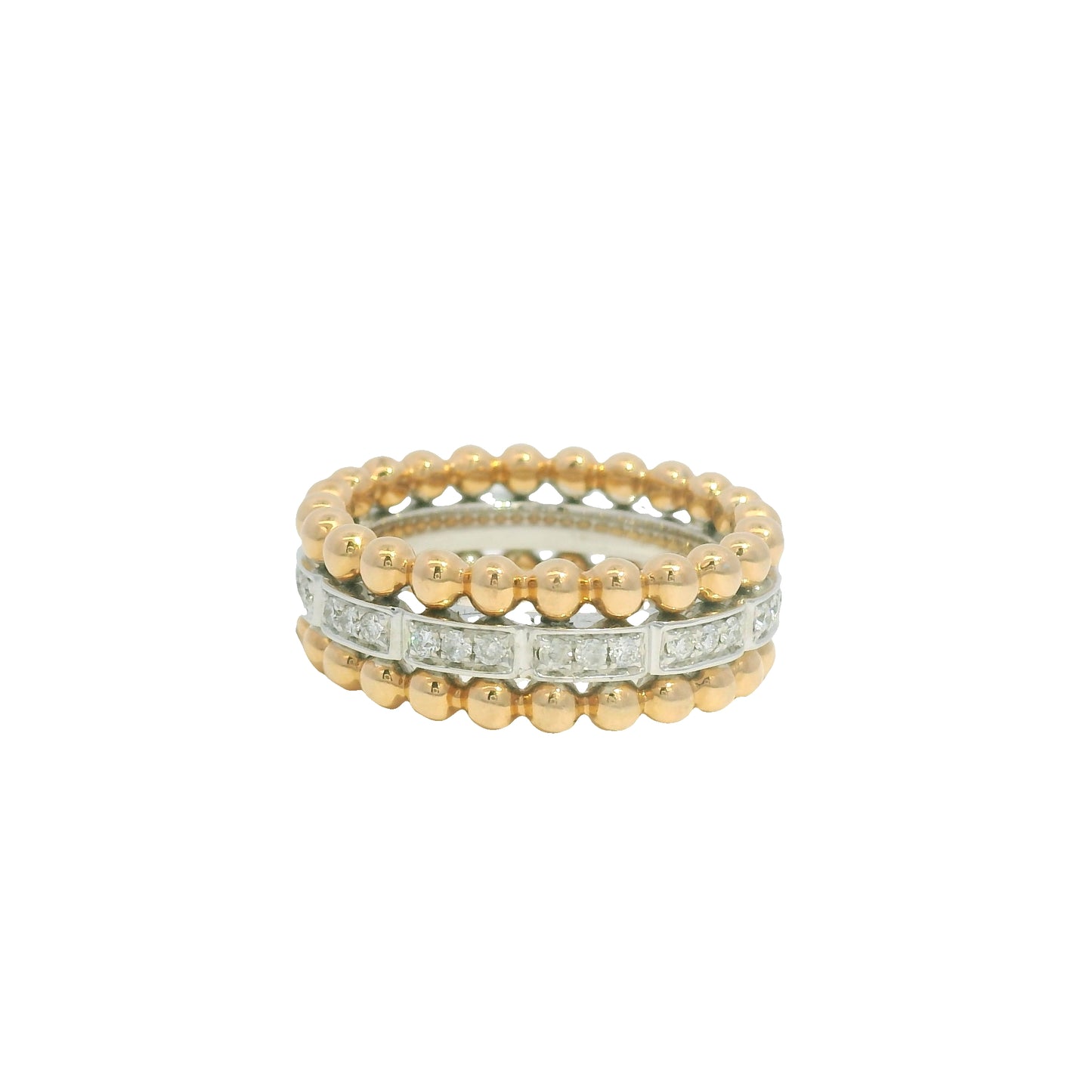 18K White And Rose Gold Natural Round Brilliant Diamonds Gold Beads Ring