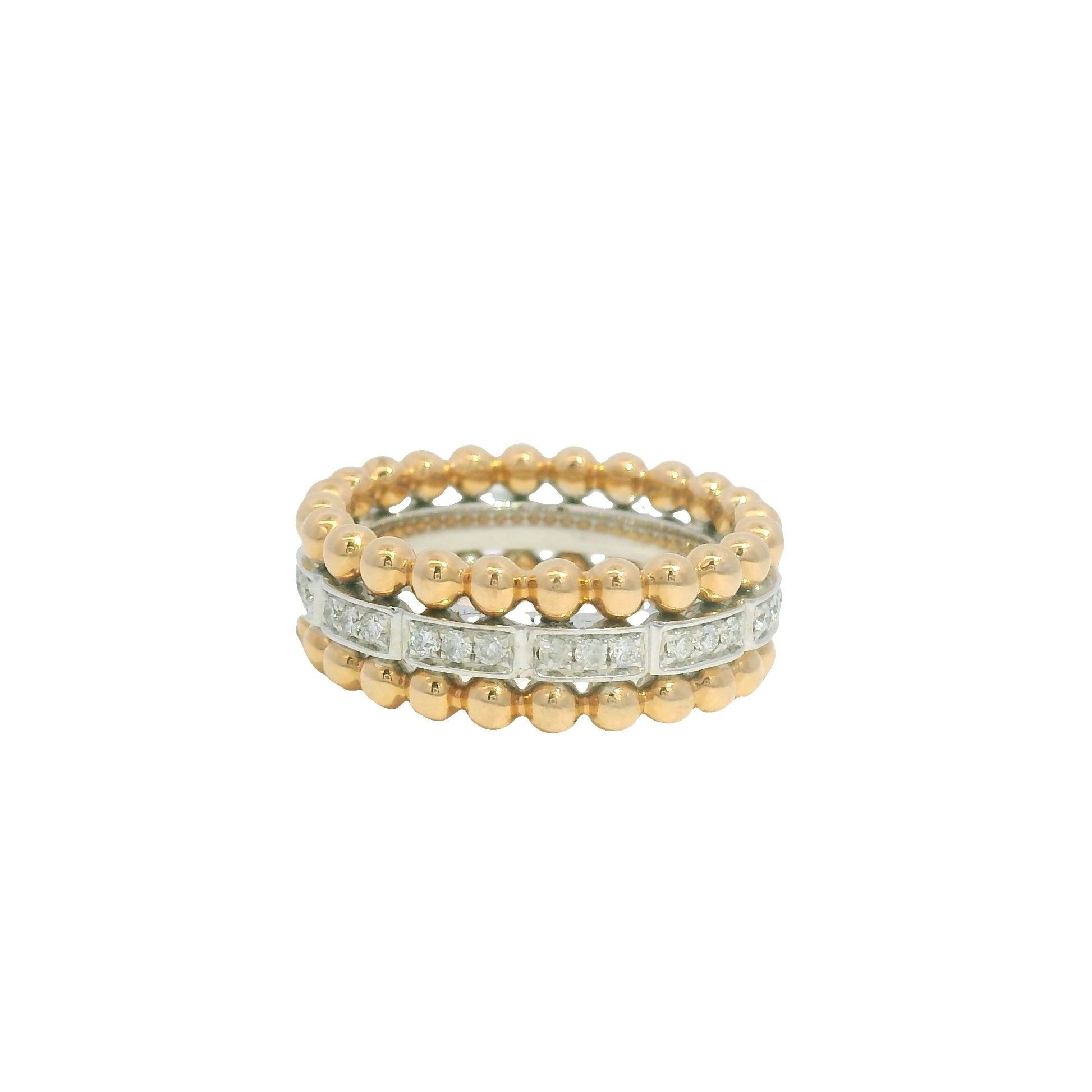 18K White And Rose Gold Natural Round Brilliant Diamonds Gold Beads Ring