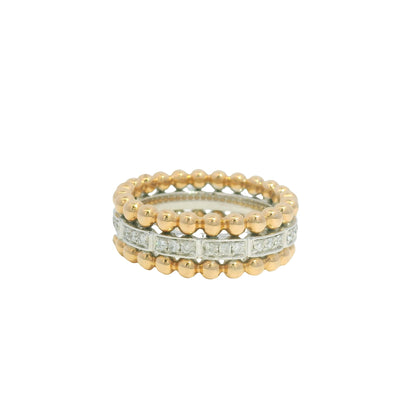 18K White And Rose Gold Natural Round Brilliant Diamonds Gold Beads Ring