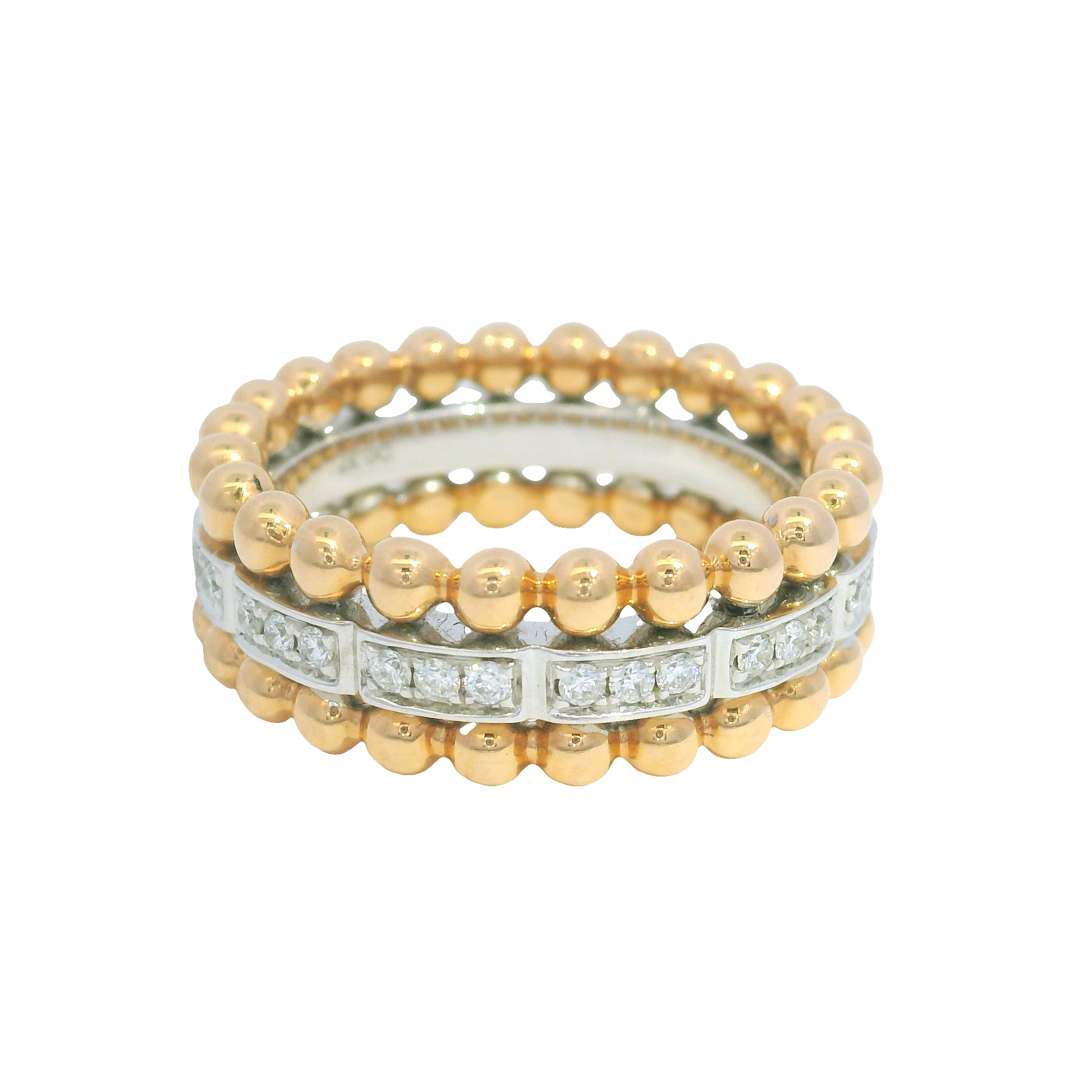 18K White And Rose Gold Natural Round Brilliant Diamonds Gold Beads Ring