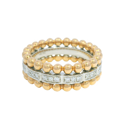 18K White And Rose Gold Natural Round Brilliant Diamonds Gold Beads Ring