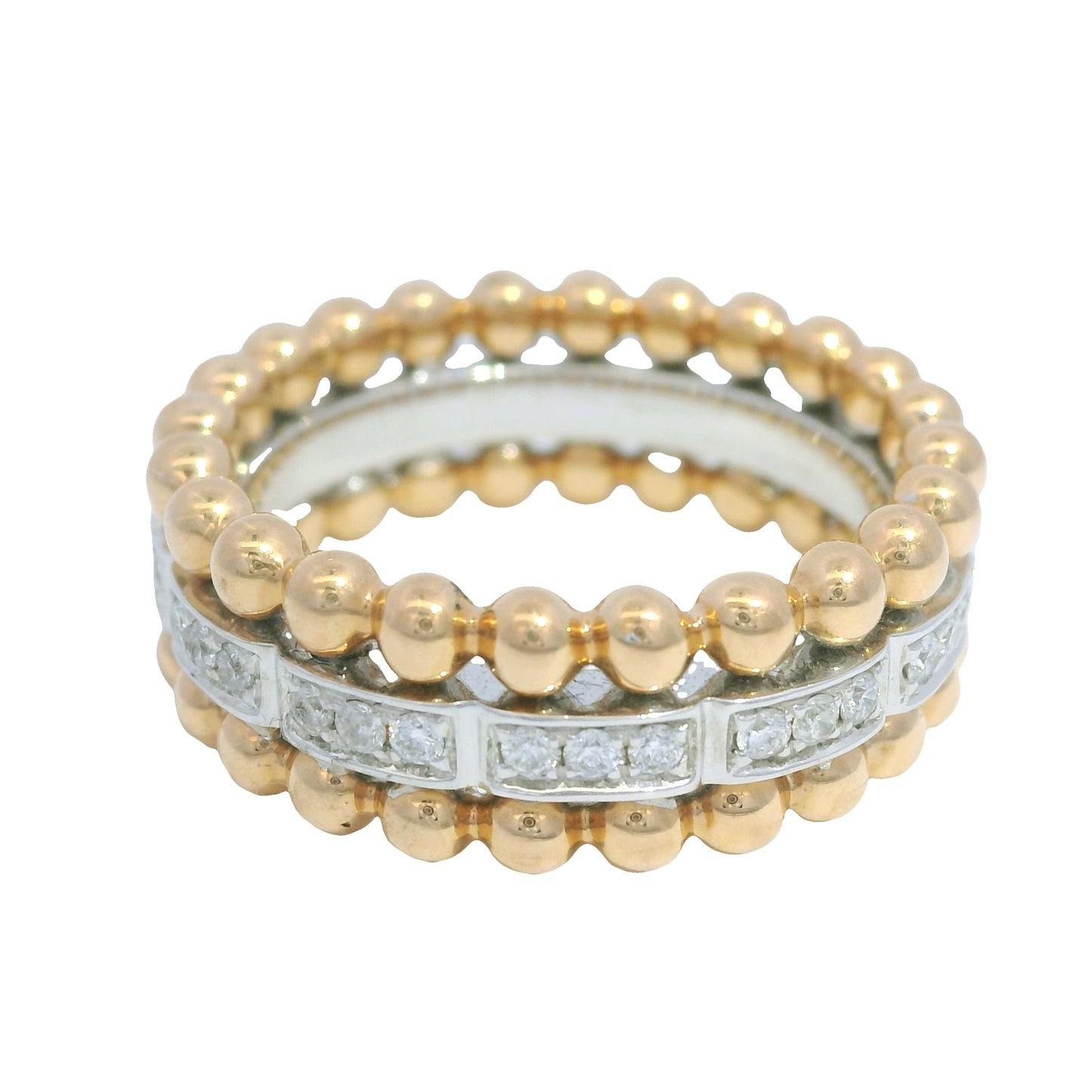 18K White And Rose Gold Natural Round Brilliant Diamonds Gold Beads Ring