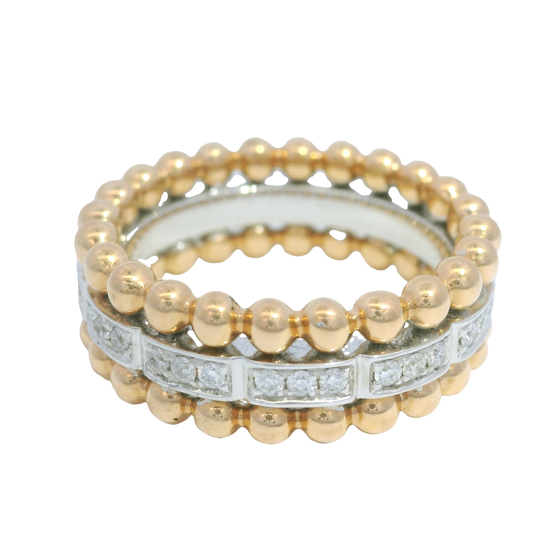 18K White And Rose Gold Natural Round Brilliant Diamonds Gold Beads Ring