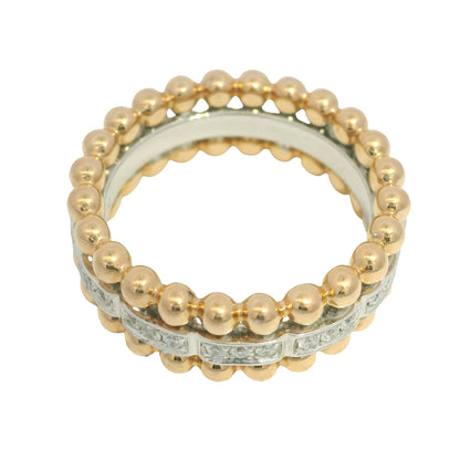 18K Two-Tone Gold Natural Round Brilliant Diamond 3-Row Beaded Ring