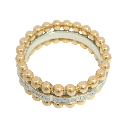 18K Two-Tone Gold Natural Round Brilliant Diamond 3-Row Beaded Ring