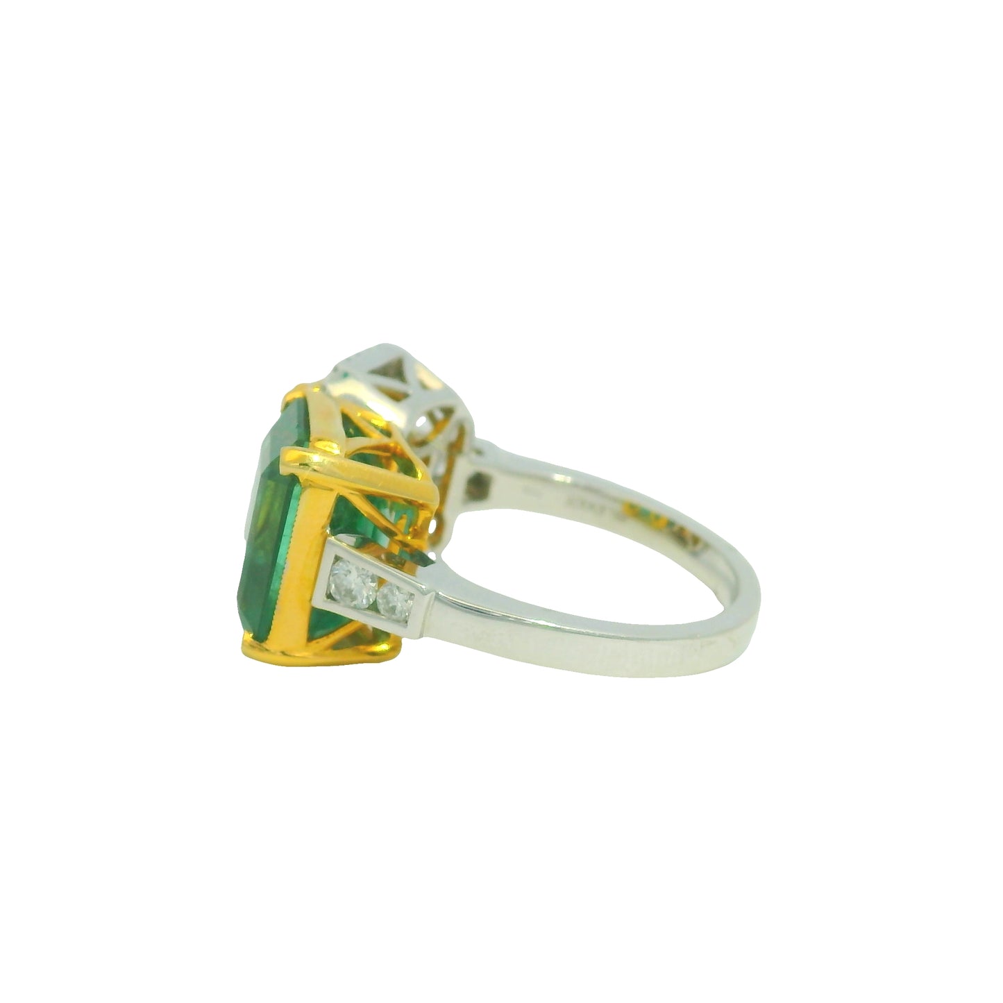 GIA 18K Two-Tone Gold Natural Diamond & Emerald Toi et Moi Ring