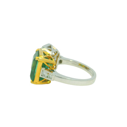 GIA 18K Two-Tone Gold Natural Diamond & Emerald Toi et Moi Ring