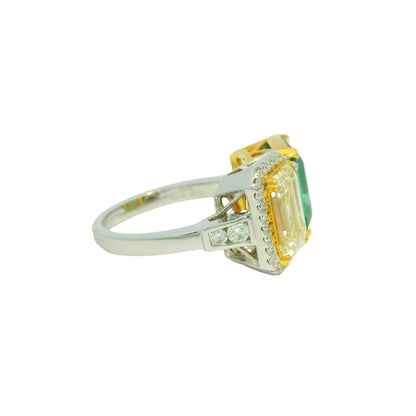 GIA 18K Two-Tone Gold Natural Diamond & Emerald Toi et Moi Ring