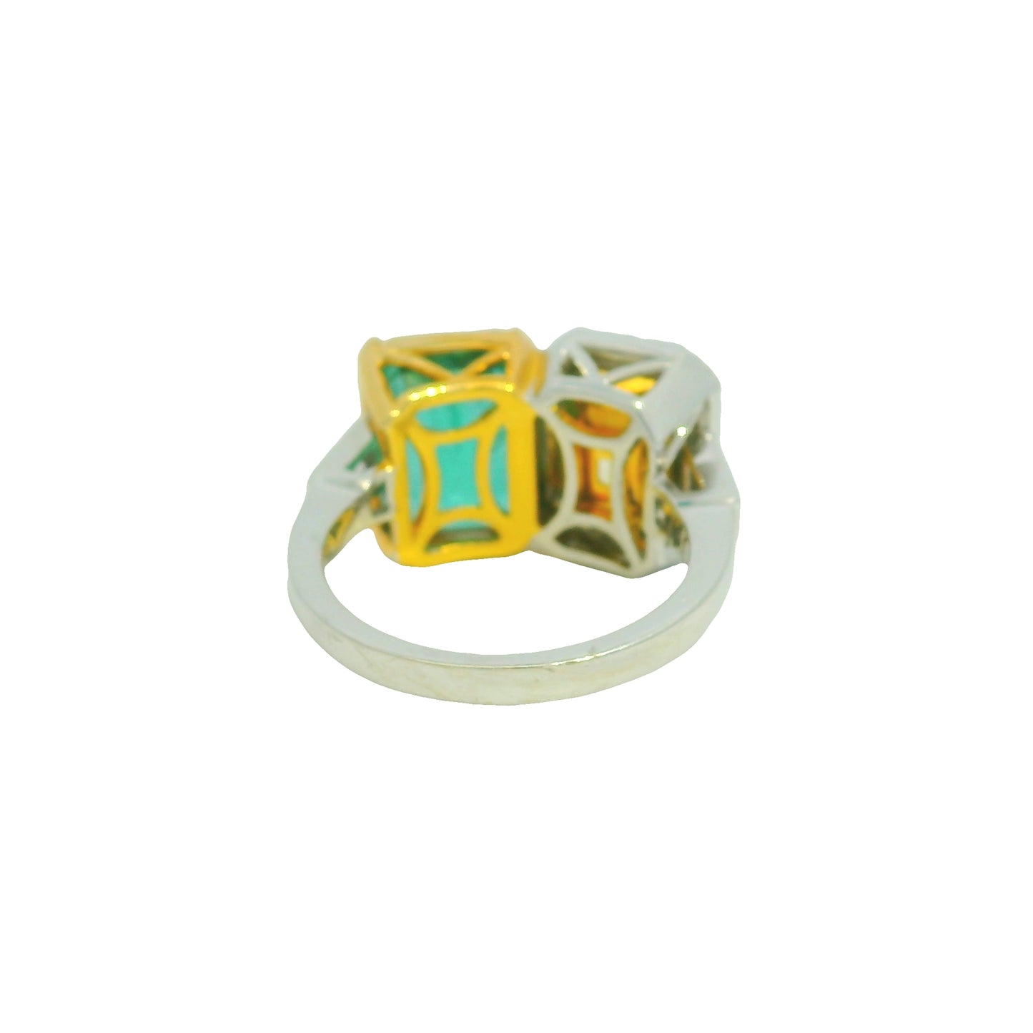 GIA 18K Two-Tone Gold Natural Diamond & Emerald Toi et Moi Ring