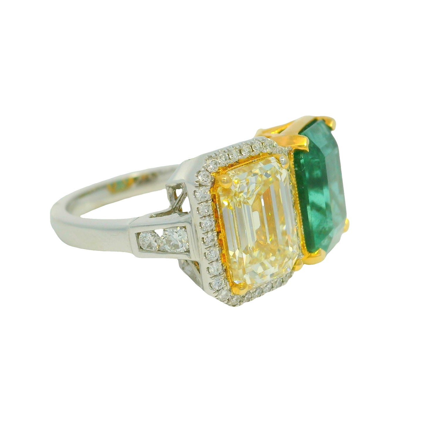 GIA 18K Two-Tone Gold Natural Diamond & Emerald Toi et Moi Ring