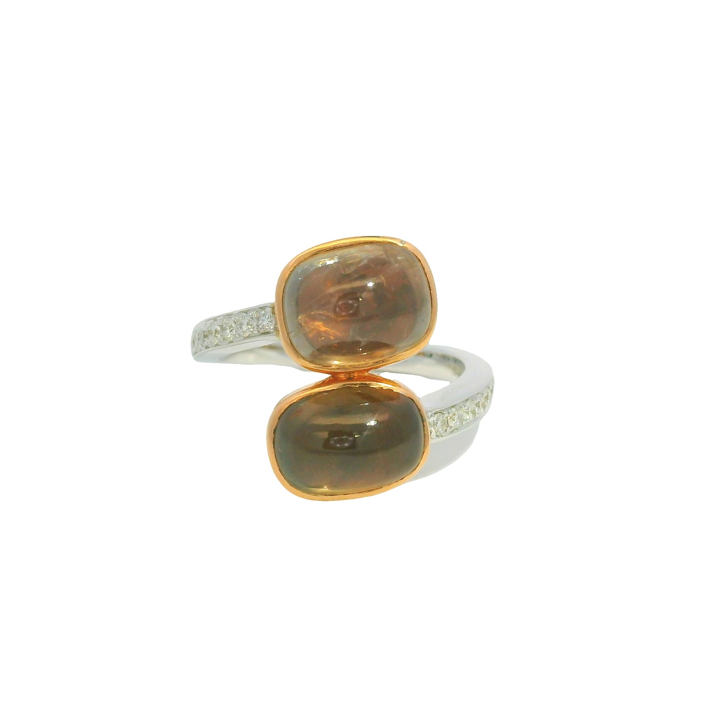 GIA 18K Two-Tone Gold Natural Sapphires & Diamonds Bypass Bezel Set Ring