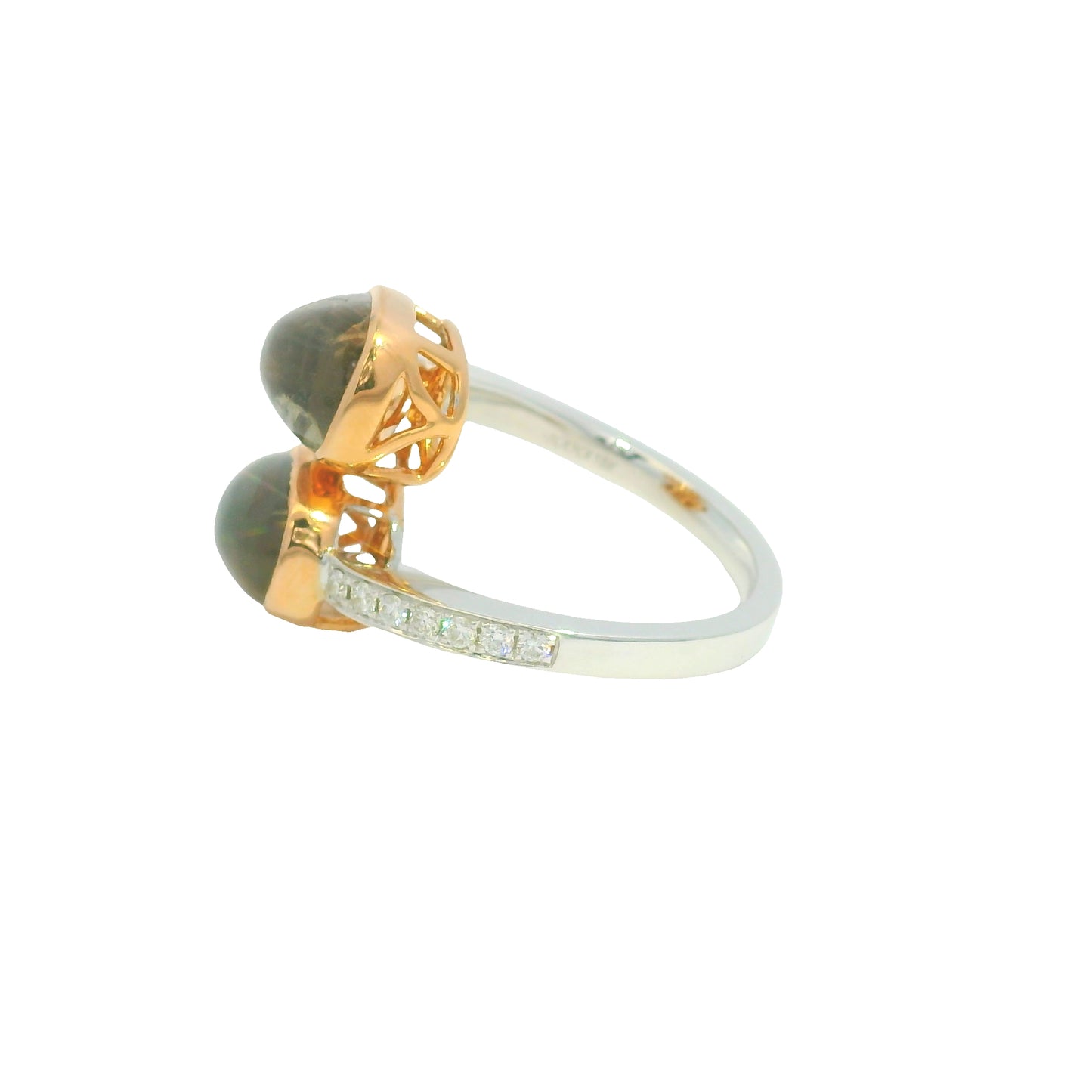 GIA 18K Two-Tone Gold Natural Sapphires & Diamonds Bypass Bezel Set Ring