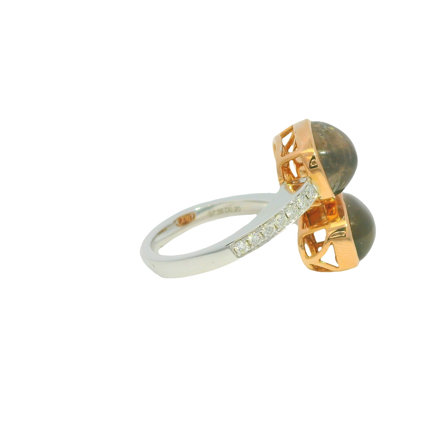 GIA 18K Two-Tone Gold Natural Sapphires & Diamonds Bypass Bezel Set Ring