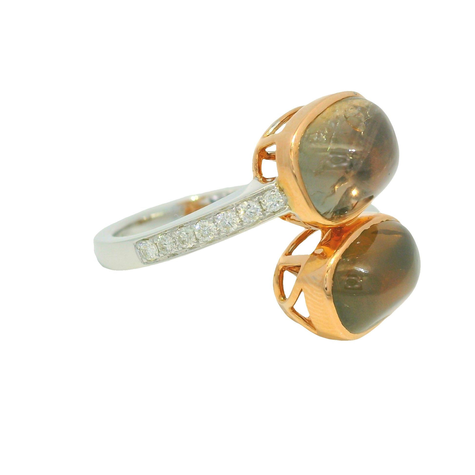 GIA 18K Two-Tone Gold Natural Sapphires & Diamonds Bypass Bezel Set Ring