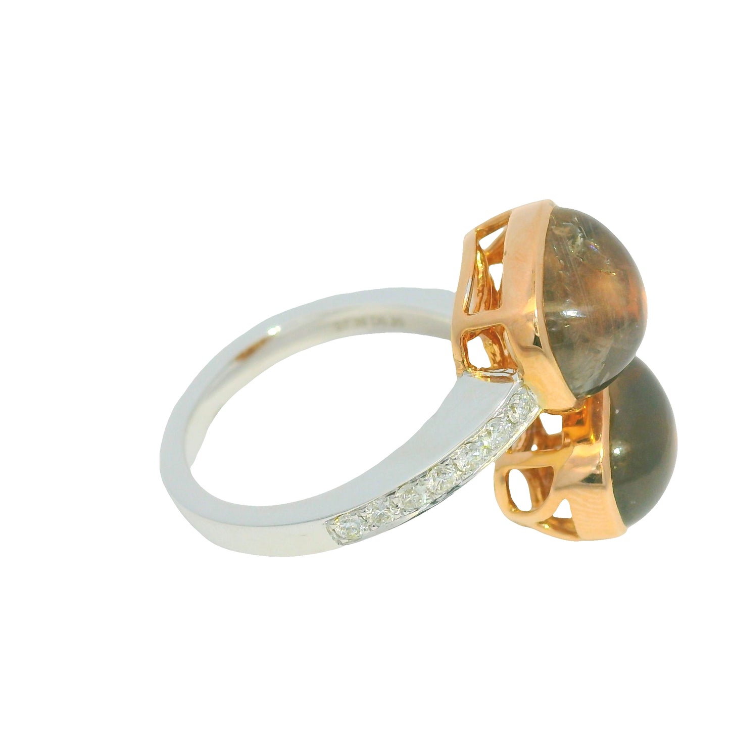 GIA 18K Two-Tone Gold Natural Sapphires & Diamonds Bypass Bezel Set Ring