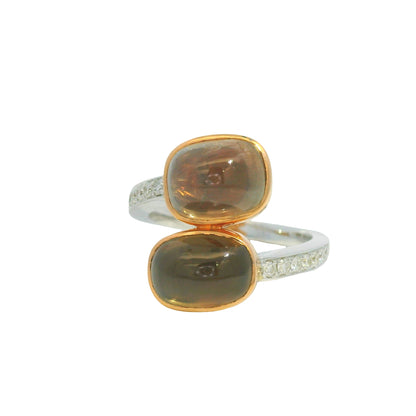 GIA 18K Two-Tone Gold Natural Sapphires & Diamonds Bypass Bezel Set Ring