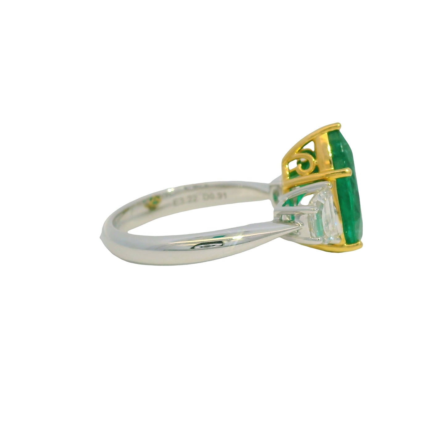 GIA 18K Two-Tone Gold Natural Emerald Pear Shape & Diamonds Half Moon Ring