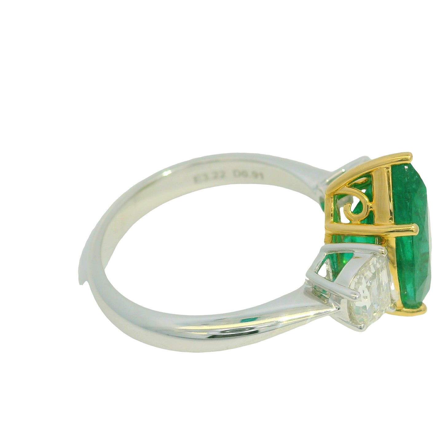 GIA 18K Two-Tone Gold Natural Emerald Pear Shape & Diamonds Half Moon Ring