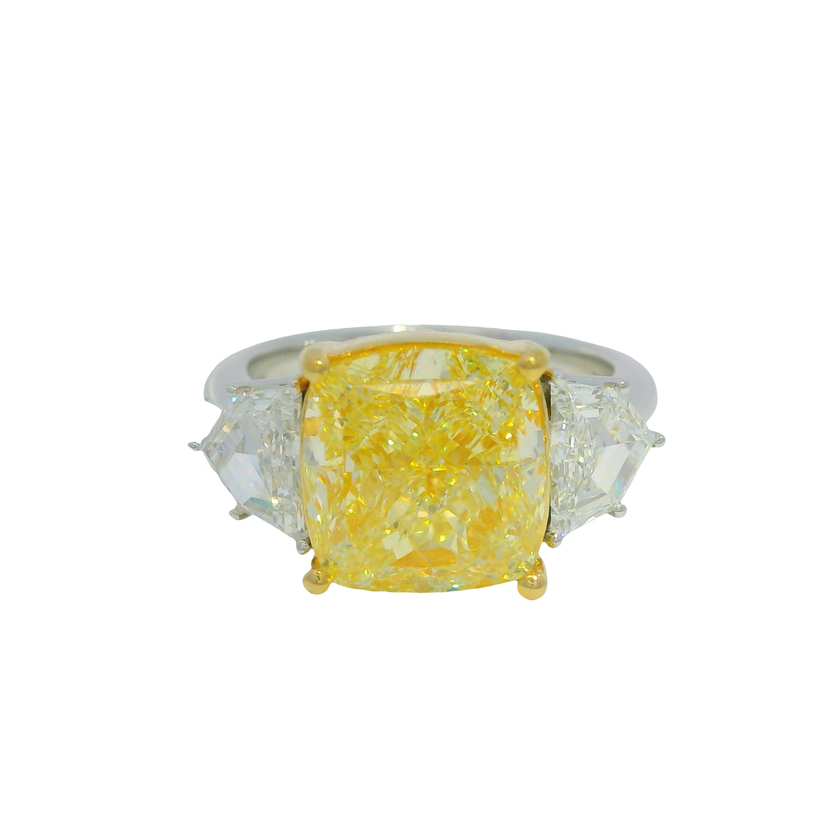 GIA 18k Two-Tone Gold Natural Fancy Yellow Cushion Cut Diamond Engagement Ring