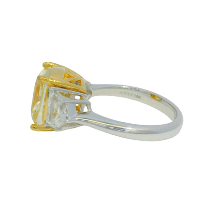 GIA 18k Two-Tone Gold Natural Fancy Yellow Cushion Cut Diamond Engagement Ring