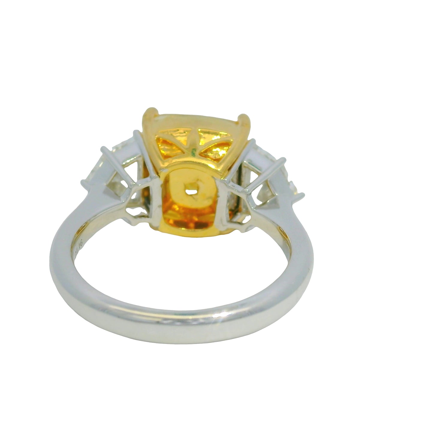 GIA 18k Two-Tone Gold Natural Fancy Yellow Cushion Cut Diamond Engagement Ring