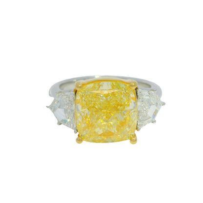 GIA 18k Two-Tone Gold Natural Fancy Yellow Cushion Cut Diamond Engagement Ring