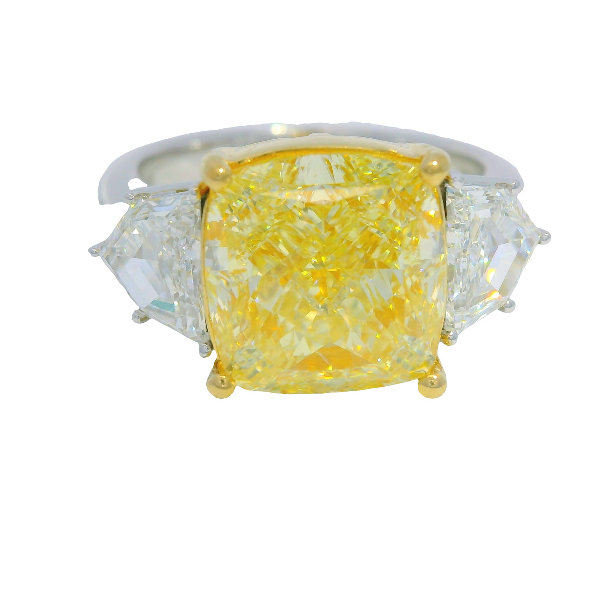 GIA 18k Two-Tone Gold Natural Fancy Yellow Cushion Cut Diamond Engagement Ring