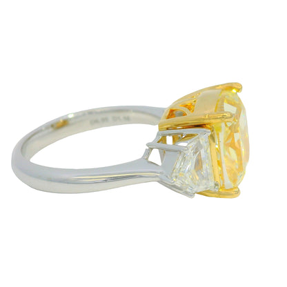 GIA 18k Two-Tone Gold Natural Fancy Yellow Cushion Cut Diamond Engagement Ring