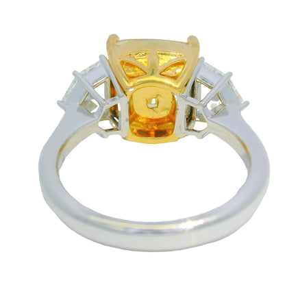 GIA 18k Two-Tone Gold Natural Fancy Yellow Cushion Cut Diamond Engagement Ring