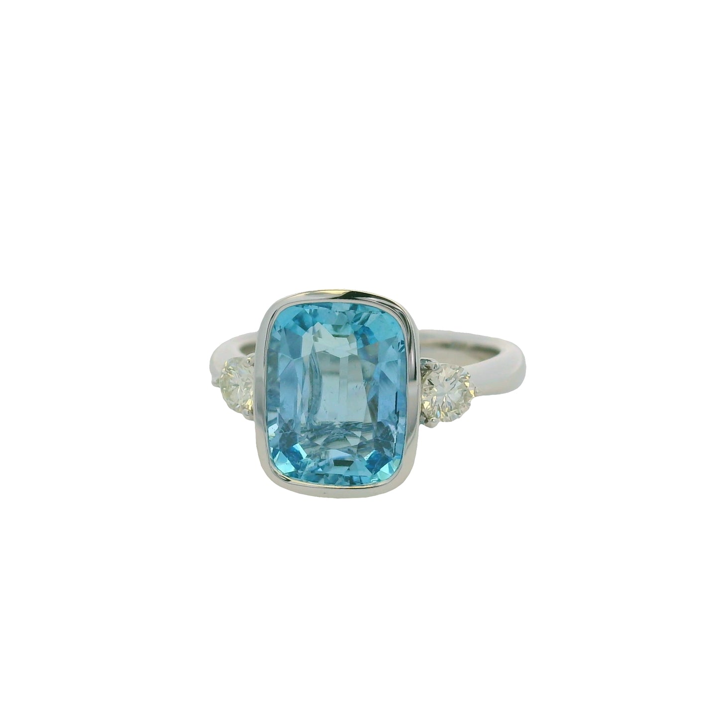 GIA 18 White Gold Natural Aquamarine& Diamonds Bezel Set Ring