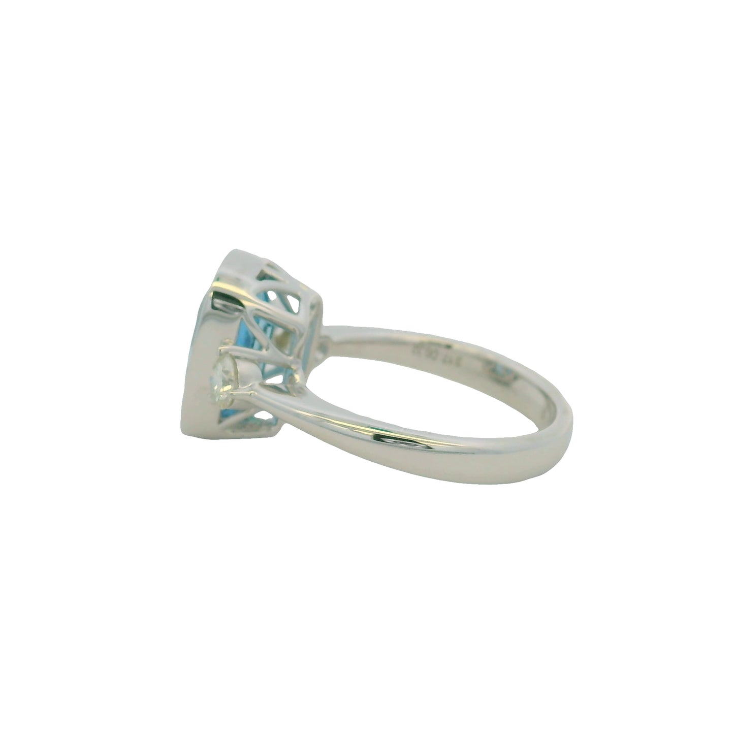 GIA 18 White Gold Natural Aquamarine& Diamonds Bezel Set Ring