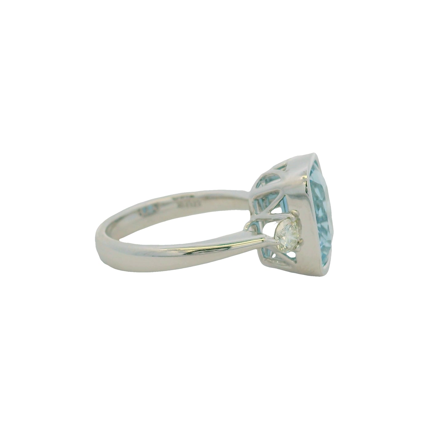 GIA 18 White Gold Natural Aquamarine& Diamonds Bezel Set Ring
