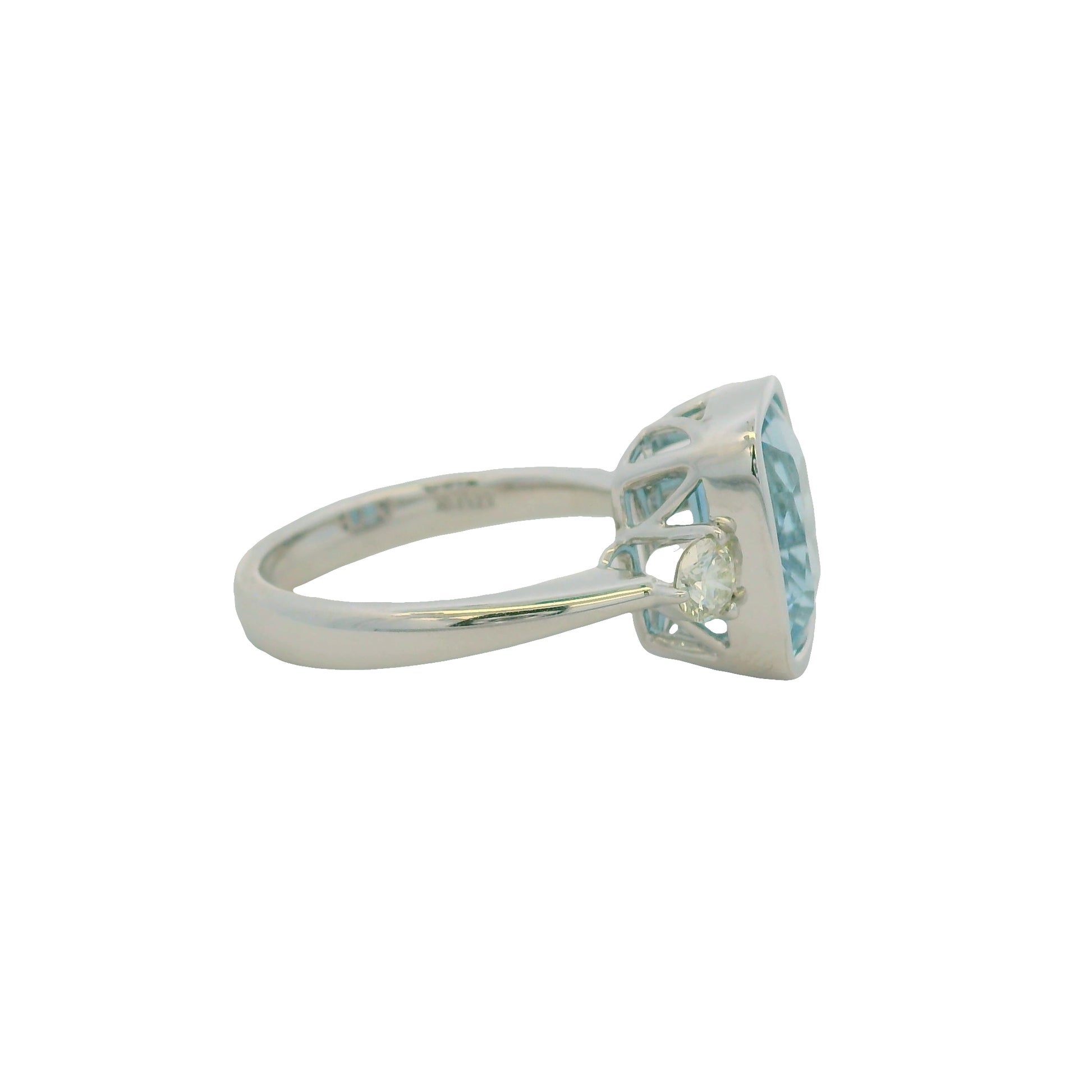 GIA 18 White Gold Natural Aquamarine& Diamonds Bezel Set Ring