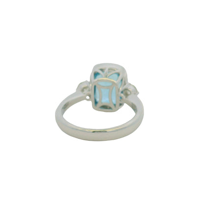 GIA 18 White Gold Natural Aquamarine& Diamonds Bezel Set Ring