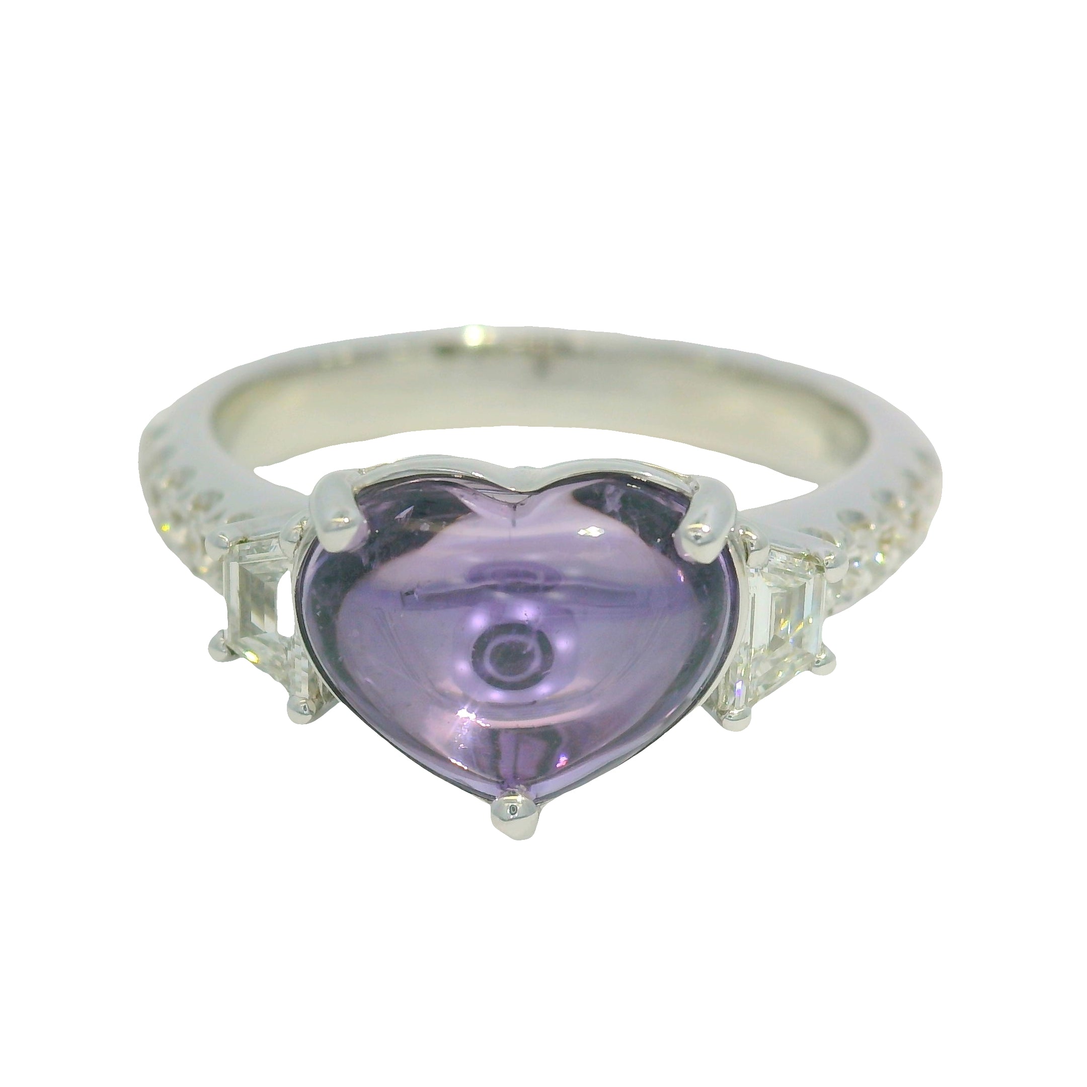GIA 18K White Gold Natural Heart Pinkish Purple Sapphire Double Cabochon Ring