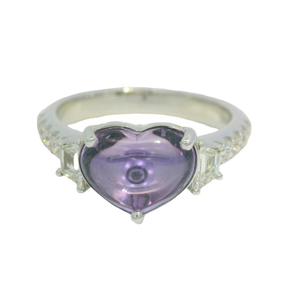 GIA 18K White Gold Natural Heart Pinkish Purple Sapphire Double Cabochon Ring
