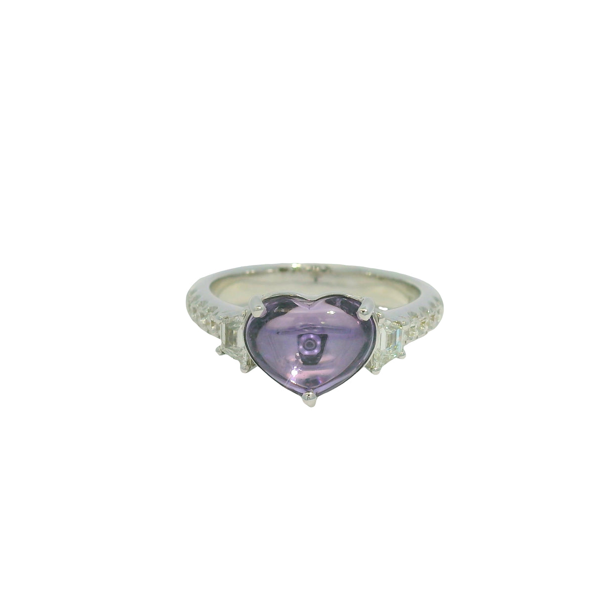 GIA 18K White Gold Natural Heart Pinkish Purple Sapphire Double Cabochon Ring