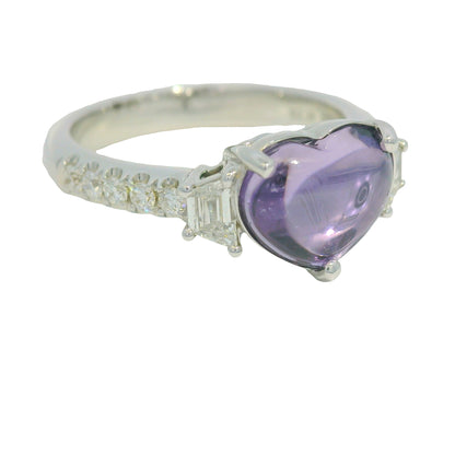 GIA 18K White Gold Natural Heart Pinkish Purple Sapphire Double Cabochon Ring