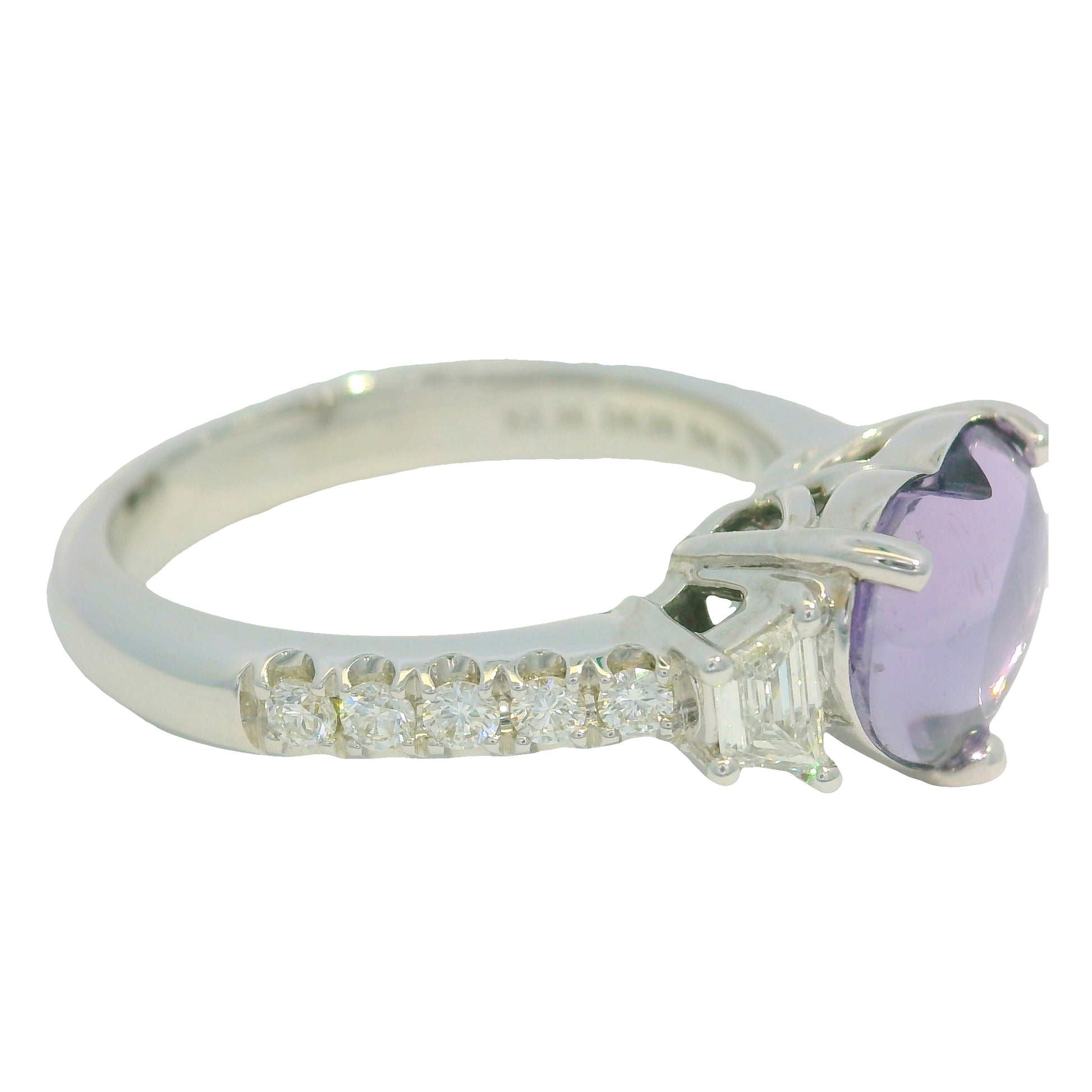 GIA 18K White Gold Natural Heart Pinkish Purple Sapphire Double Cabochon Ring