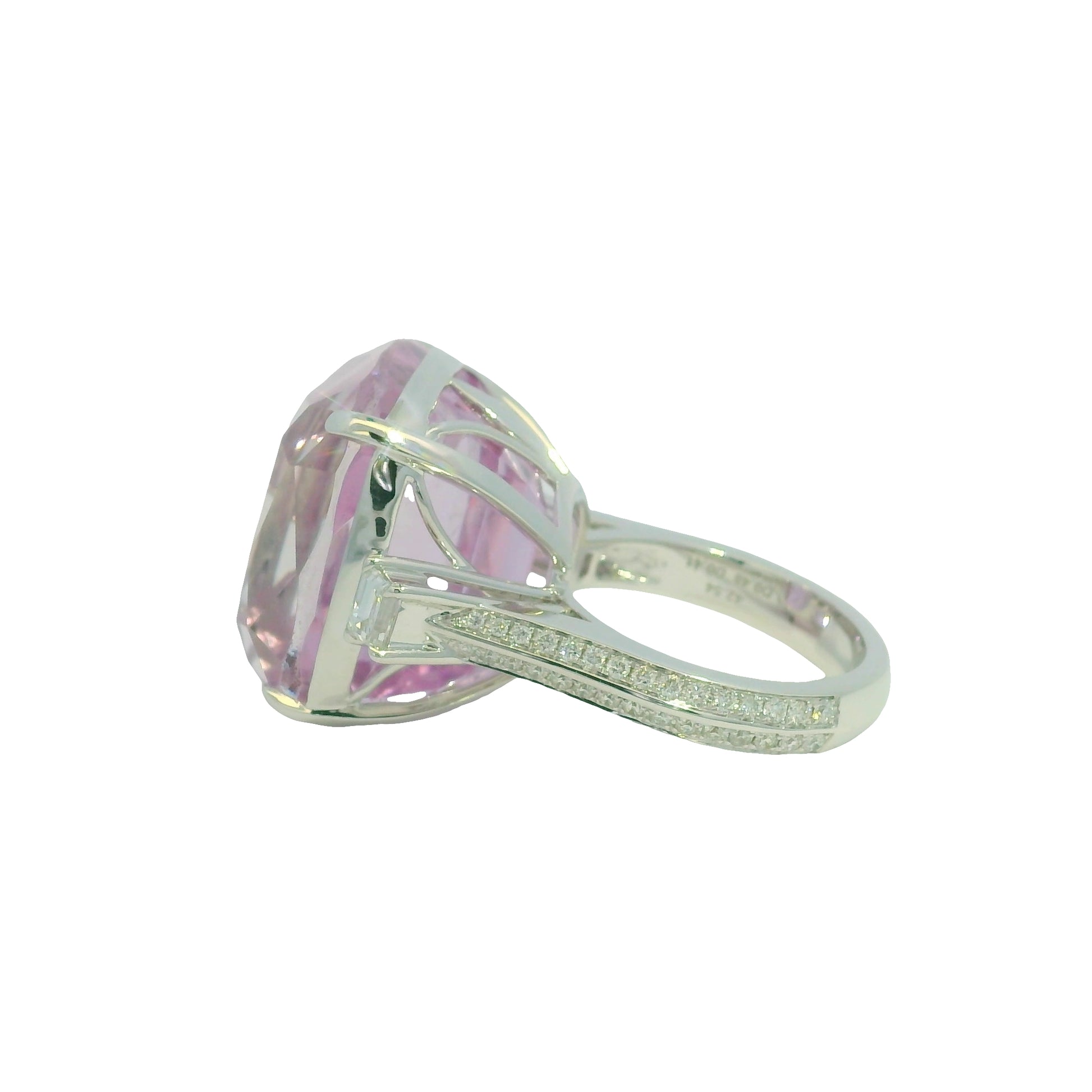 GIA 18K White Gold Natural Cushion Cut Purplish Pink Kunzite & Natural Diamond Ring