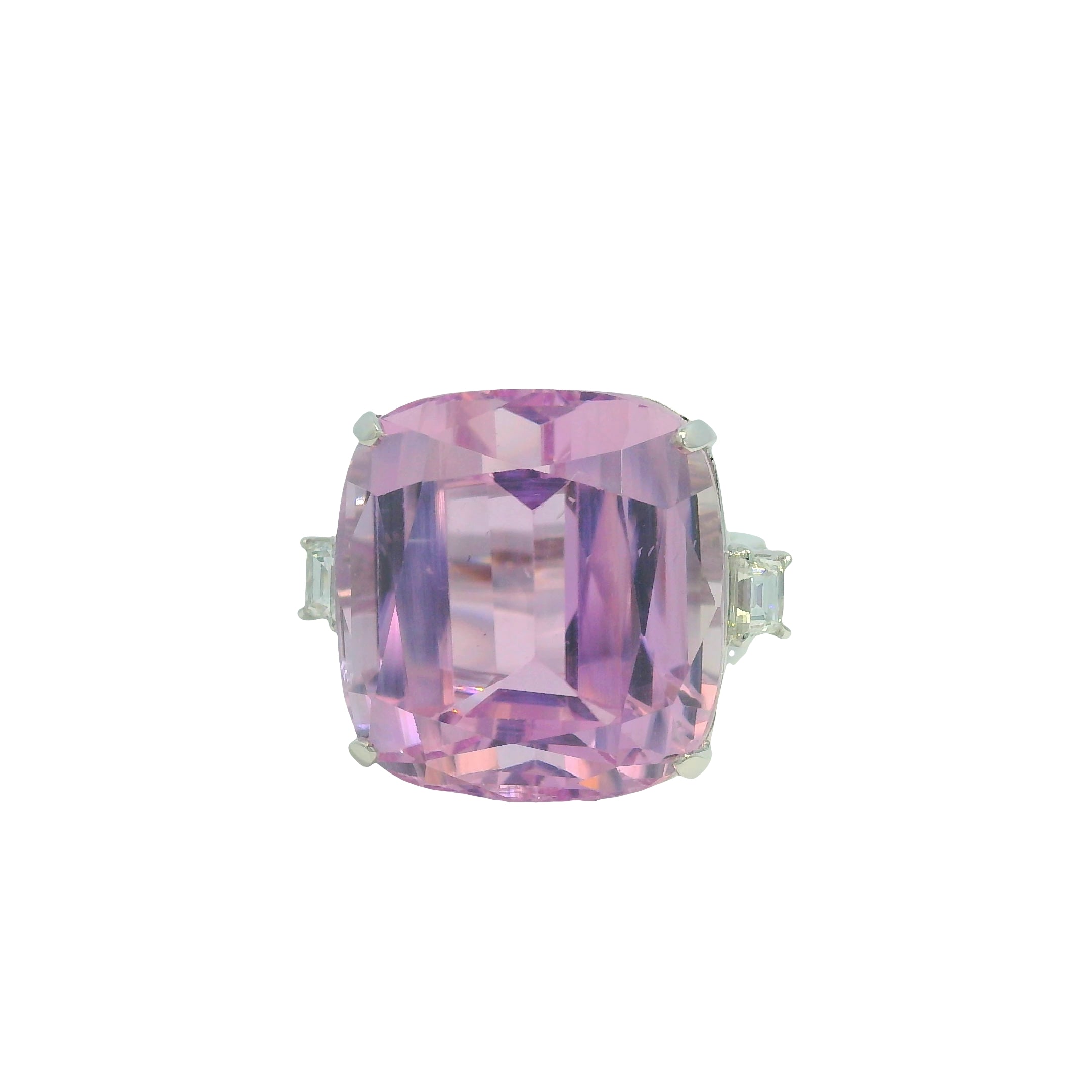 GIA 18K White Gold Natural Cushion Cut Purplish Pink Kunzite & Natural Diamond Ring